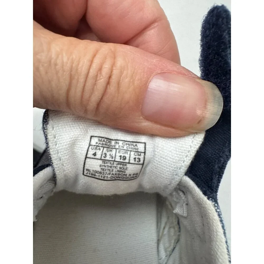 Ralph Lauren Polo Baby Boys Navy & Denim Canvas Shoes With Velcro Strap Size 2 S